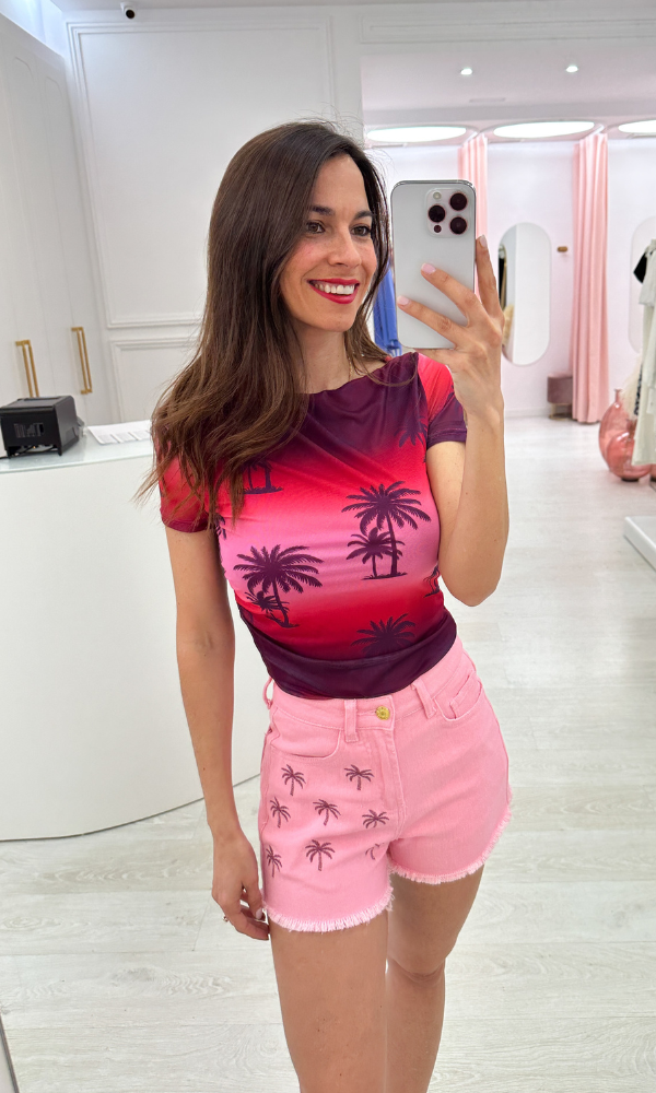 Top Manga Corta Rosa California