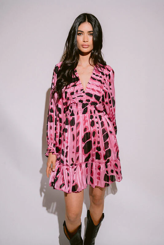 Vestido Corto Animal Print Rosa Lili