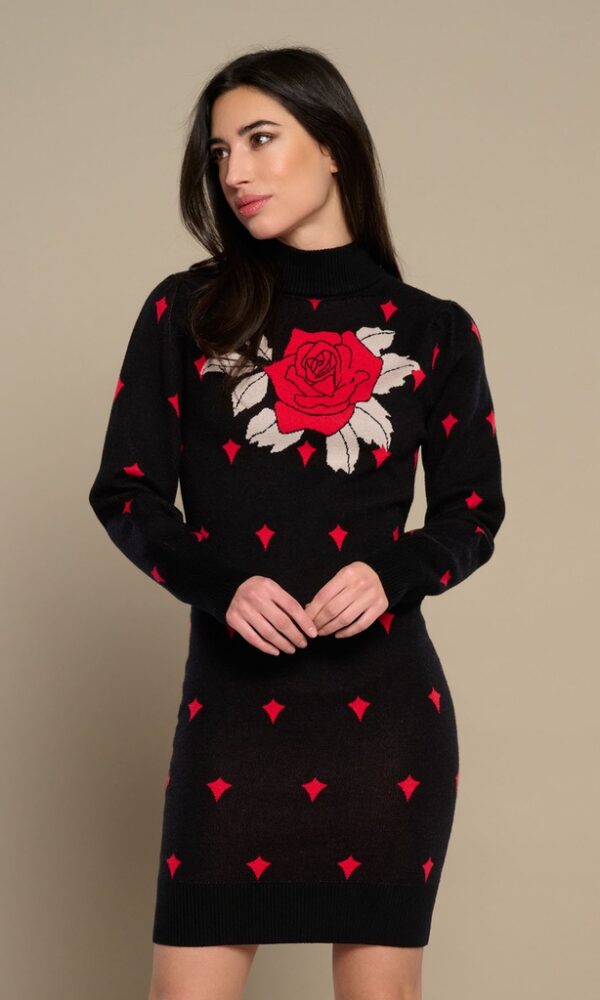 Vestido de Punto Negro con Rosas