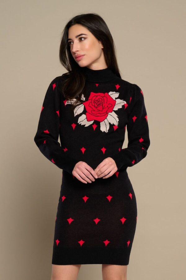 Vestido de Punto Negro con Rosas