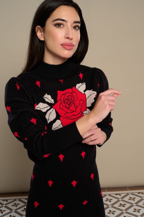 Vestido de Punto Negro con Rosas - Imagen 3