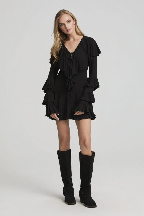 Vestido Corto Negro Volantes Nara - Imagen 2