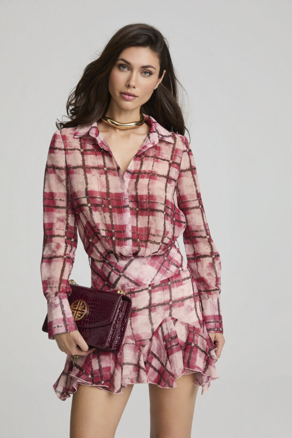 Vestido Corto Tartán Rosa Guinda - Imagen 2