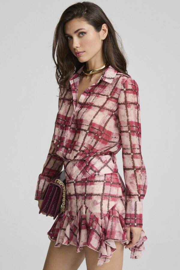 Vestido Corto Tartán Rosa Guinda - Imagen 3