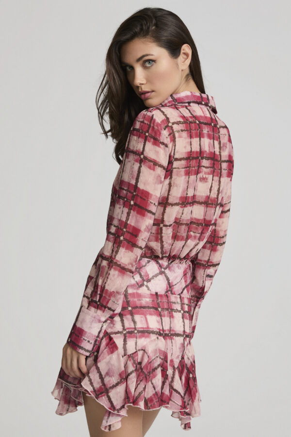Vestido Corto Tartán Rosa Guinda - Imagen 4