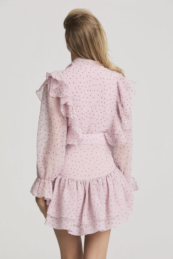 Vestido Corto Gasa Rosa Volantes Elva - Imagen 4