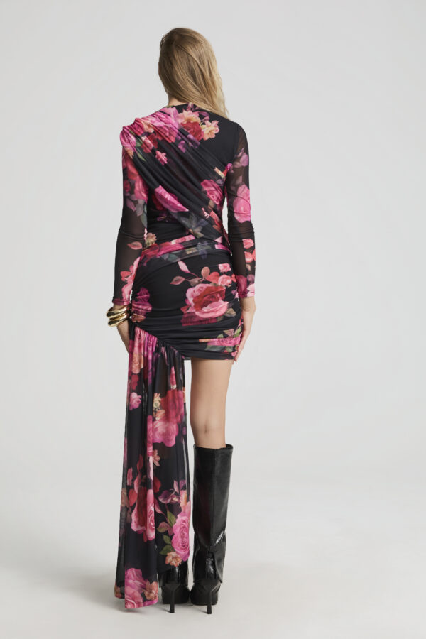 Vestido Corto Drapeado Floral Salvia - Imagen 4