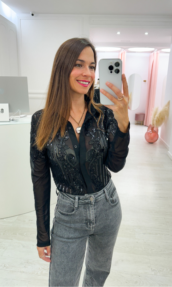 Body Tul Pedrería Negro