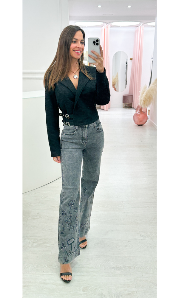 Vaquero Gris Detalles Strass