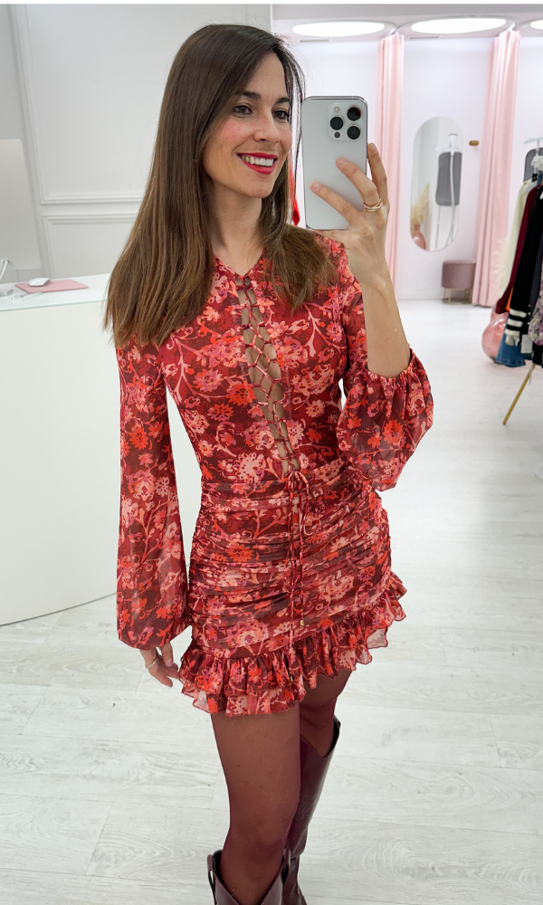 Vestido Carenina Burdeos Estampado Floral