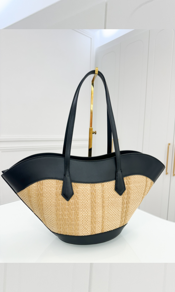 Bolso Negro Rafia Piel