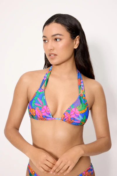 Top bikini triángulo estampado tropical