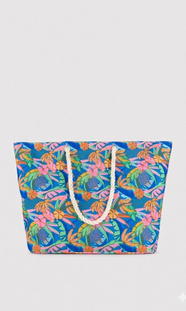 Bolso de playa de tela estampado tropical