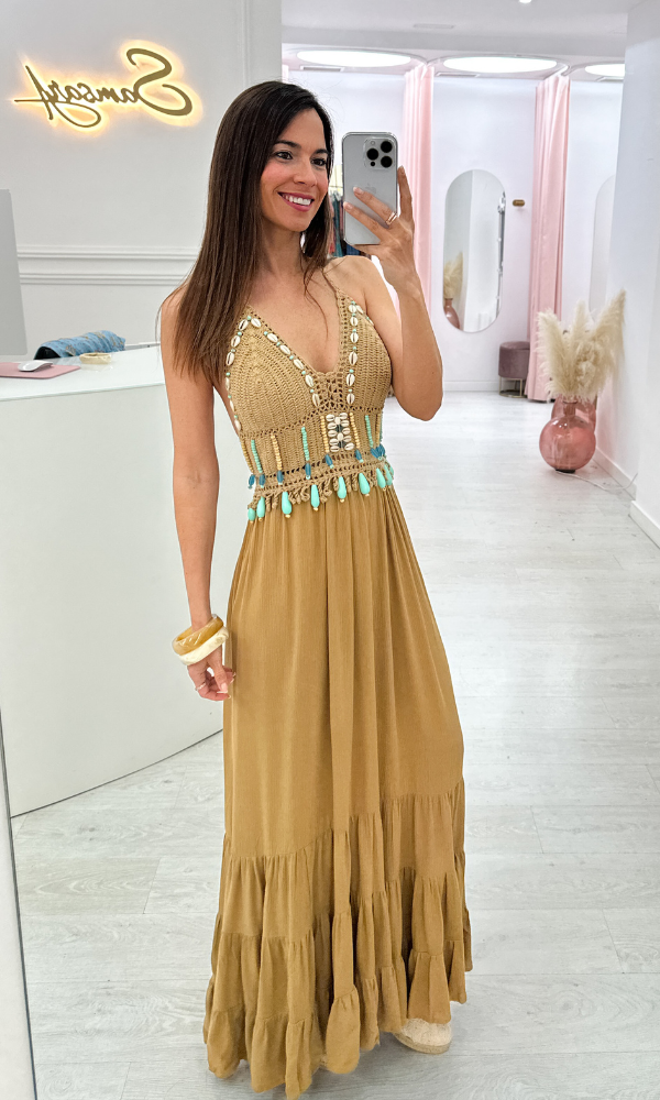 Vestido Crochet Camel