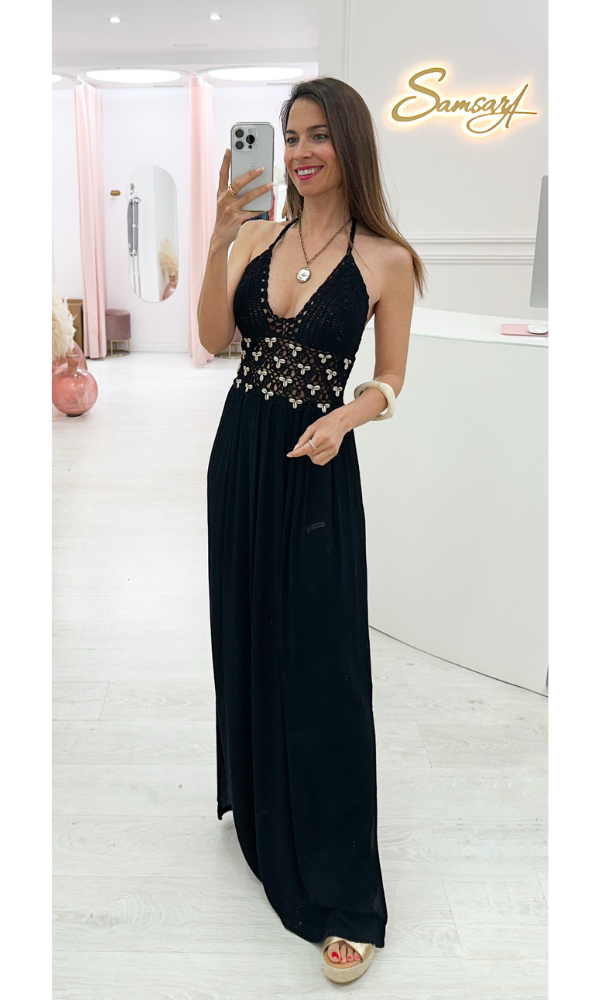 Vestido Negro Conchas Naturales