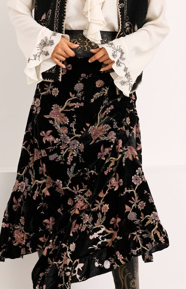 FALDA MIDI TERCIOPELO FLOCADO FLORES