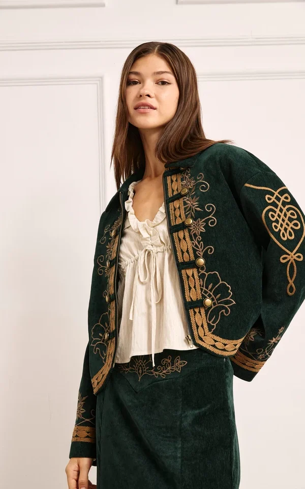 Chaqueta Mika Militar Bordados Verde