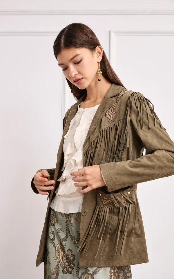 Chaqueta Antelina Flecos y Tachuelas Verde - Suraya